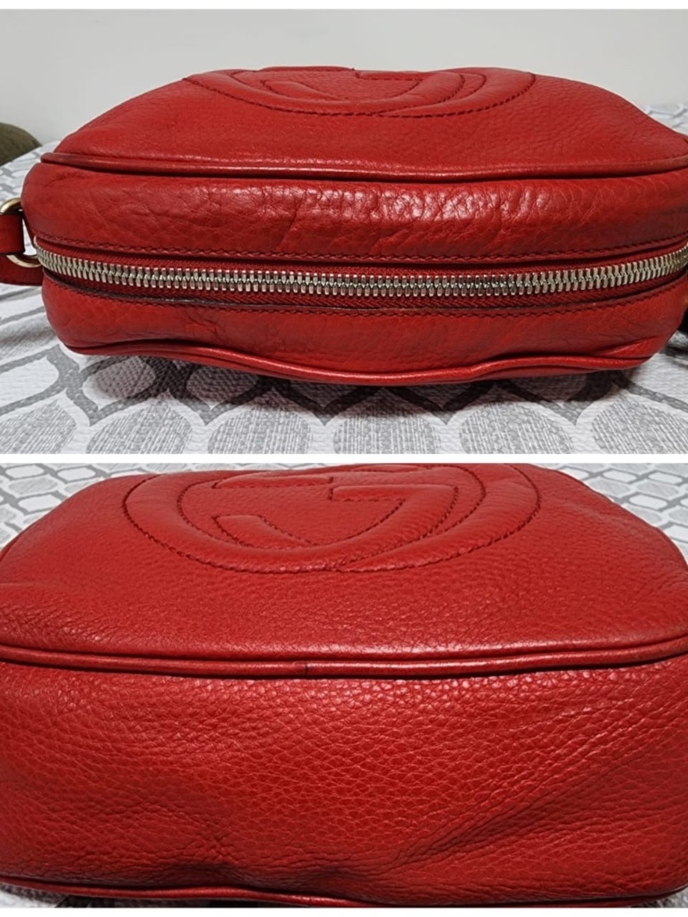 Authentic GUCCI Pebbled Calfskin Small Soho Disco Crossbody Bag Red - Picture 11 of 15